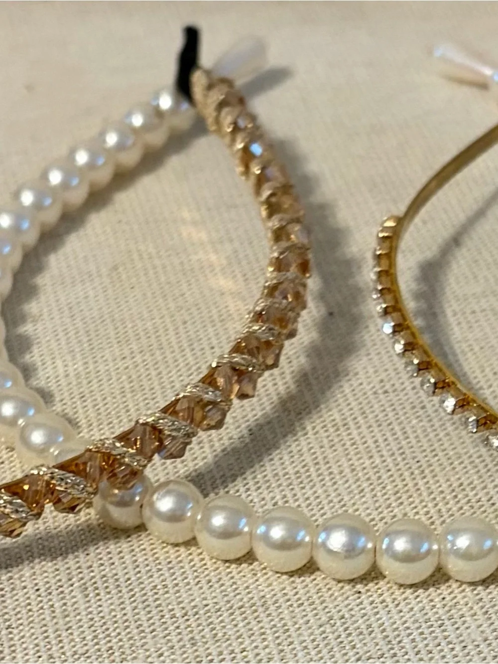 Pearl and Gold Crystal Headband Set